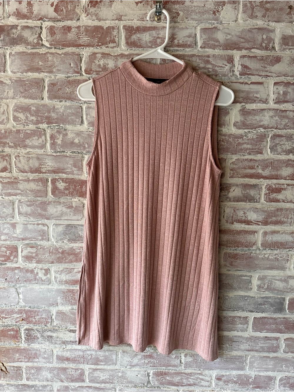 a.n.a Ribbed Mock Neck Tunic in Blush Pink